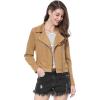 imageAllegra K Womens Short Soft Zip Up Faux Suede Biker Moto JacketLight Khaki