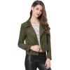 imageAllegra K Womens Short Soft Zip Up Faux Suede Biker Moto JacketOlive Green