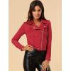 imageAllegra K Womens Short Soft Zip Up Faux Suede Biker Moto JacketRed
