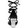 imageAllegra K Womens Velvet Lace Up Clear Heels Block Heel SandalsBlack