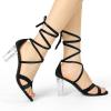 imageAllegra K Womens Velvet Lace Up Clear Heels Block Heel SandalsBlack