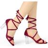 imageAllegra K Womens Velvet Lace Up Clear Heels Block Heel SandalsBurgundy