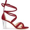 imageAllegra K Womens Velvet Lace Up Clear Heels Block Heel SandalsRed
