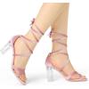 imageAllegra K Womens Velvet Lace Up Clear Heels Block Heel SandalsSilky Pink