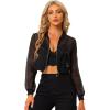 imageAllegra K Bomber Crop Jacket for Womens Sheer Mesh Lightweight Long Sleeve JacketsBlack