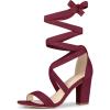 imageAllegra K Womens Crisscross Lace Up Mid Block Burgundy Heels Sandals 55 m US