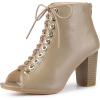 imageAllegra K Womens Peep Toe Lace Up Chunky Heeled Ankle BootiesTaupe