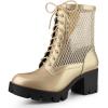 imageAllegra K Womens Platform Lace Up Mesh Lug Sole Chunky Heel Combat BootsGold