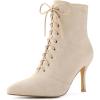 imageAllegra K Womens Pointy Toe Side Zip Lace Up Stiletto Heels Ankle BootsBeige