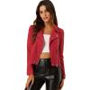 imageAllegra K Womens Short Soft Zip Up Faux Suede Biker Moto JacketRed