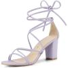 imageAllegra K Womens Strappy Lace Up Chunky Heeled Light Purple Heels Sandals 6 M US