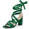 imageAllegra K Womens Strappy Lace Up Satin Chunky Heel SandalsGreen