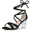 imageAllegra K Womens Velvet Lace Up Clear Heels Block Heel SandalsBlack