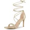 imageAllegra K Womens Woven Strap Lace Up Strappy Stiletto Heel SandalsGold