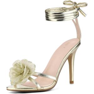 imageAllegra K Womens Flower Heels Strappy Lace Up Stiletto Heels SandalsGold