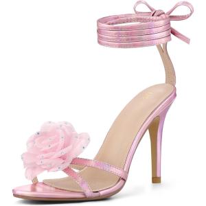 imageAllegra K Womens Flower Heels Strappy Lace Up Stiletto Heels SandalsPink
