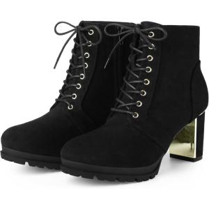 imageAllegra K Womens Lace Up Combat Boots Low Platform Chunky Heel Lug Sole Ankle BootiesBlack