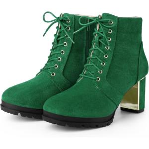 imageAllegra K Womens Lace Up Combat Boots Low Platform Chunky Heel Lug Sole Ankle BootiesEmerald Green