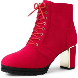 imageAllegra K Womens Lace Up Combat Boots Low Platform Chunky Heel Lug Sole Ankle BootiesRed