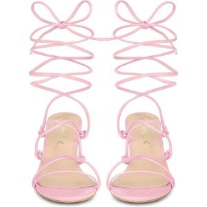 imageAllegra K Womens Lace Up Open Toe Open Toe Strappy Stiletto Heels Pink Sandals  7 M US