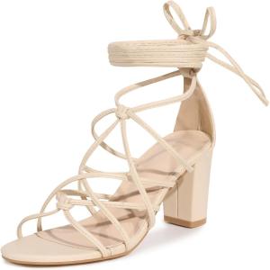 imageAllegra K Womens Lace Up Strappy Heel Chunky Heel SandalsBeige