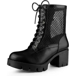 imageAllegra K Womens Platform Lace Up Mesh Lug Sole Chunky Heel Combat BootsBlack