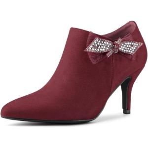 imageAllegra K Womens Pointed Toe Bow Decor Stiletto Heel Ankle BootsBurgundy