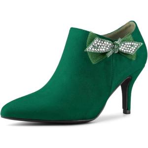 imageAllegra K Womens Pointed Toe Bow Decor Stiletto Heel Ankle BootsEmerald Green