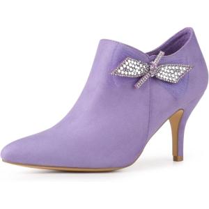 imageAllegra K Womens Pointed Toe Bow Decor Stiletto Heel Ankle BootsPurple
