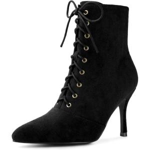 imageAllegra K Womens Pointy Toe Side Zip Lace Up Stiletto Heels Ankle BootsBlack