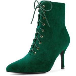 imageAllegra K Womens Pointy Toe Side Zip Lace Up Stiletto Heels Ankle BootsGreen