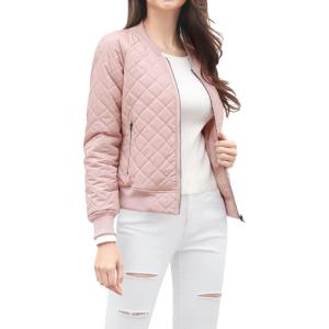 imageAllegra K Womens Quilted Zip Up Raglan Long Sleeve Bomber JacketPink