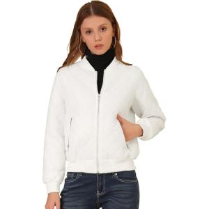 imageAllegra K Womens Quilted Zip Up Raglan Long Sleeve Bomber JacketWhite