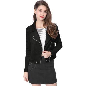 imageAllegra K Womens Short Soft Zip Up Faux Suede Biker Moto JacketBlack