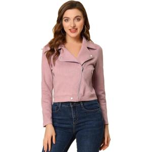 imageAllegra K Womens Short Soft Zip Up Faux Suede Biker Moto JacketDusty Pink