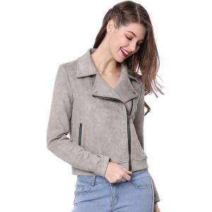 imageAllegra K Womens Short Soft Zip Up Faux Suede Biker Moto JacketGray