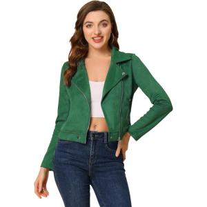 imageAllegra K Womens Short Soft Zip Up Faux Suede Biker Moto JacketGreen