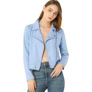imageAllegra K Womens Short Soft Zip Up Faux Suede Biker Moto JacketLight Blue