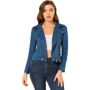 imageAllegra K Womens Short Soft Zip Up Faux Suede Biker Moto JacketRoyal Blue