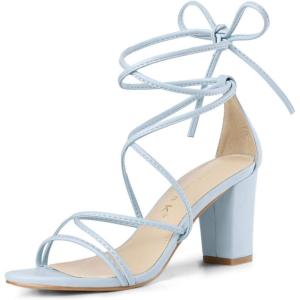 imageAllegra K Womens Strappy Lace Up Chunky Heeled Sky Blue Heels Sandals 75 M US