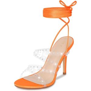 imageAllegra K Womens Strappy Rhinestone Lace Up Stiletto Heel SandalsOrange
