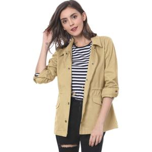 imageAllegra K Womens Utility Jacket Zip Up Drawstring Waist Snap Buttons Lightweight Anorak Jackets with PocketsCamel