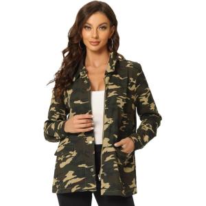 imageAllegra K Womens Utility Jacket Zip Up Drawstring Waist Snap Buttons Lightweight Anorak Jackets with PocketsCamouflage