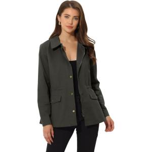 imageAllegra K Womens Utility Jacket Zip Up Drawstring Waist Snap Buttons Lightweight Anorak Jackets with PocketsDark Grey