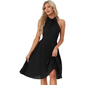 imageAllegra K Pleated Dress for Womens Sleeveless 2024 Summer Bow Tie Neck Party Cocktail DressesBlack