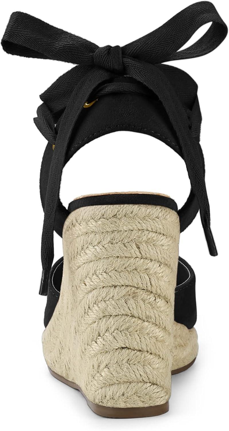 imageAllegra K Womens Closed Toe Espadrilles Wedges Tie Up Wedge SandalsBlack