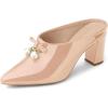 imageAllegra K Womens Pointed Toe Pearl Bow Chunky Heel Slides MulesNude