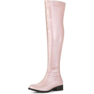 imageAllegra K Womens Thigh High Boots Low Block Heel Fashion Over the Knee High BootsBling Pink