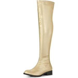 imageAllegra K Womens Thigh High Boots Low Block Heel Fashion Over the Knee High BootsGold
