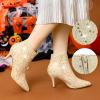 imageAllegra K Womens Pointed Toe Buckle Stiletto Heels Ankle BootsBeige